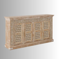 Pivalo Wooden Carved Sideboard for Storage (Brown White Distress)