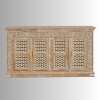 Pivalo Wooden Carved Sideboard for Storage (Brown White Distress)