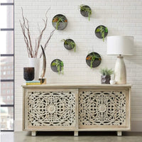 Sliding Wooden Distress Finish Sideboard Cabinet (White Distress)