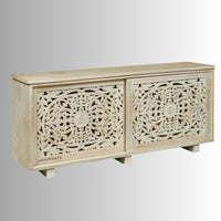 Sliding Wooden Distress Finish Sideboard Cabinet (White Distress)