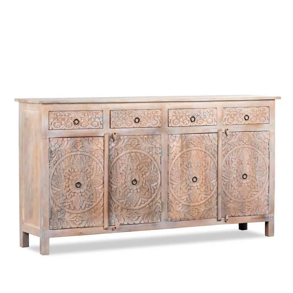 Rakina Wooden Carved Storage Sideboard ( Natural Distress)