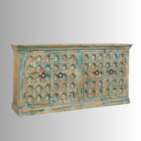 Tivink Wooden Carved Rustic Finish Sideboard (Blue Distress)