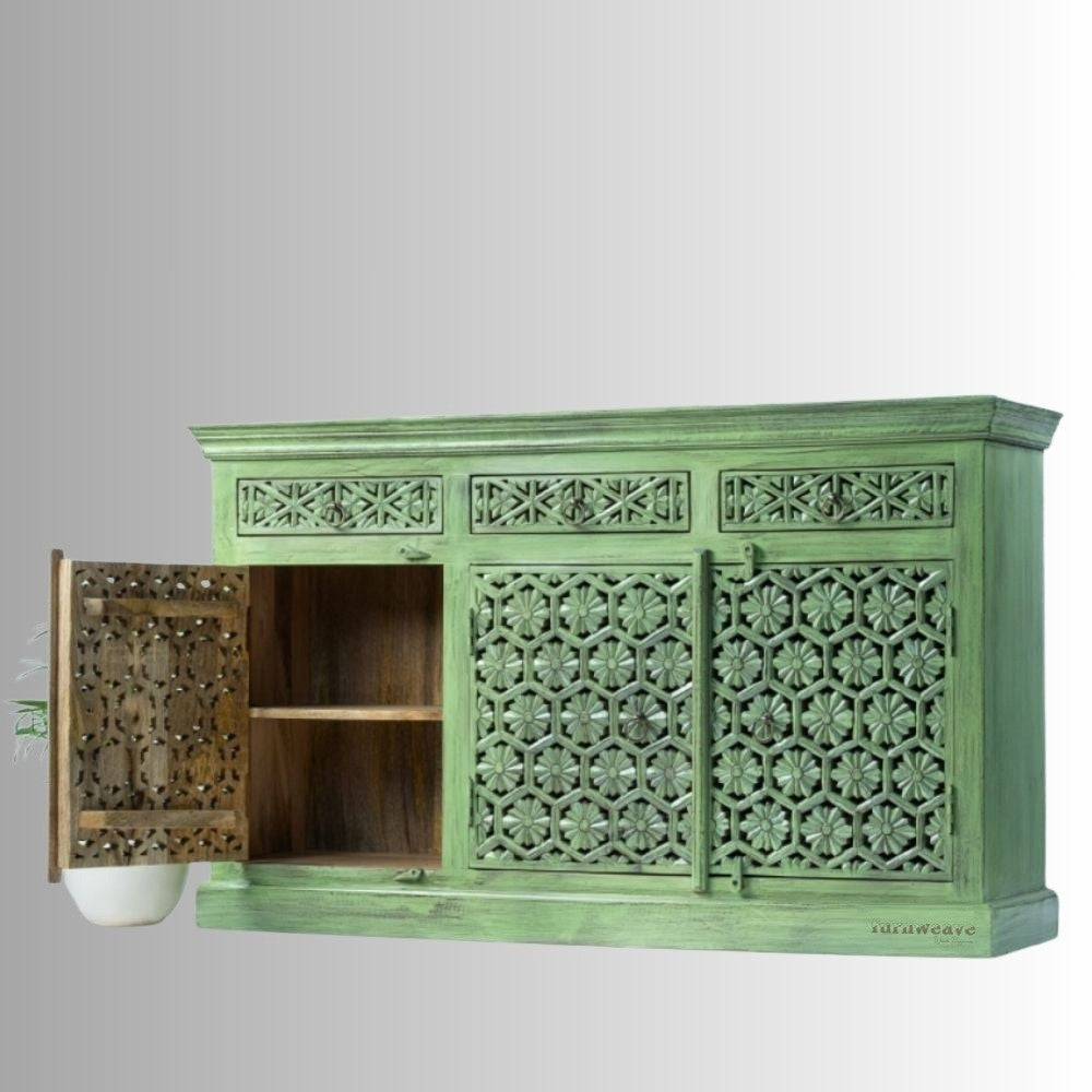 Kenta Wooden Sideboard for Storage (Green Distress)