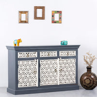 Kenta Wooden Sideboard for Storage (Grey White)