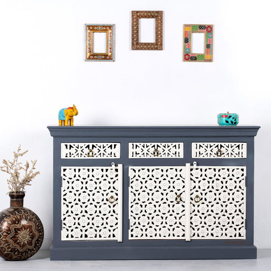 Kenta Wooden Sideboard for Storage (Grey White)