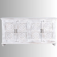 Rifo Wooden Designer Antique Carved Sideboard (White Distress)