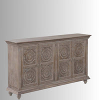 Rifo Wooden Designer Antique Carved Sideboard (Brown Distress)