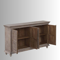 Rifo Wooden Designer Antique Carved Sideboard (Brown Distress)