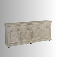 Jeen Wooden Carved Sideboard (Light Grey Distress)