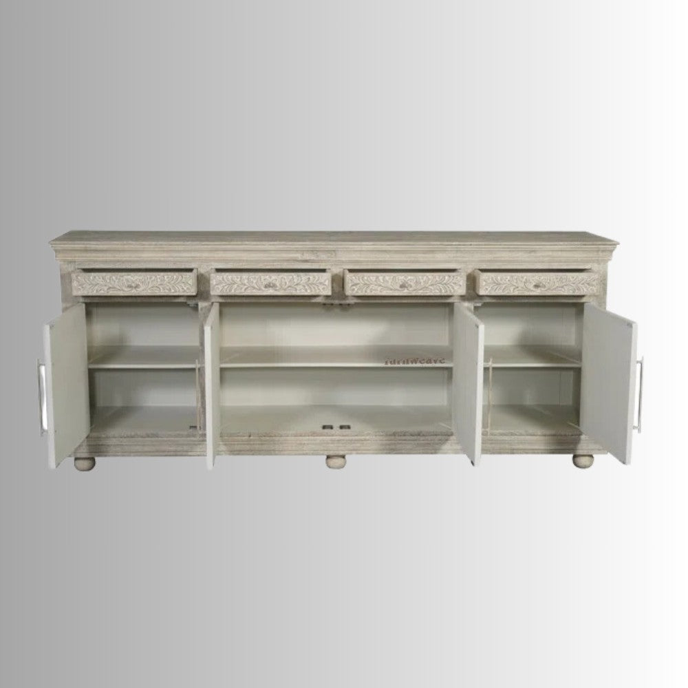 Jeen Wooden Carved Sideboard (Light Grey Distress)