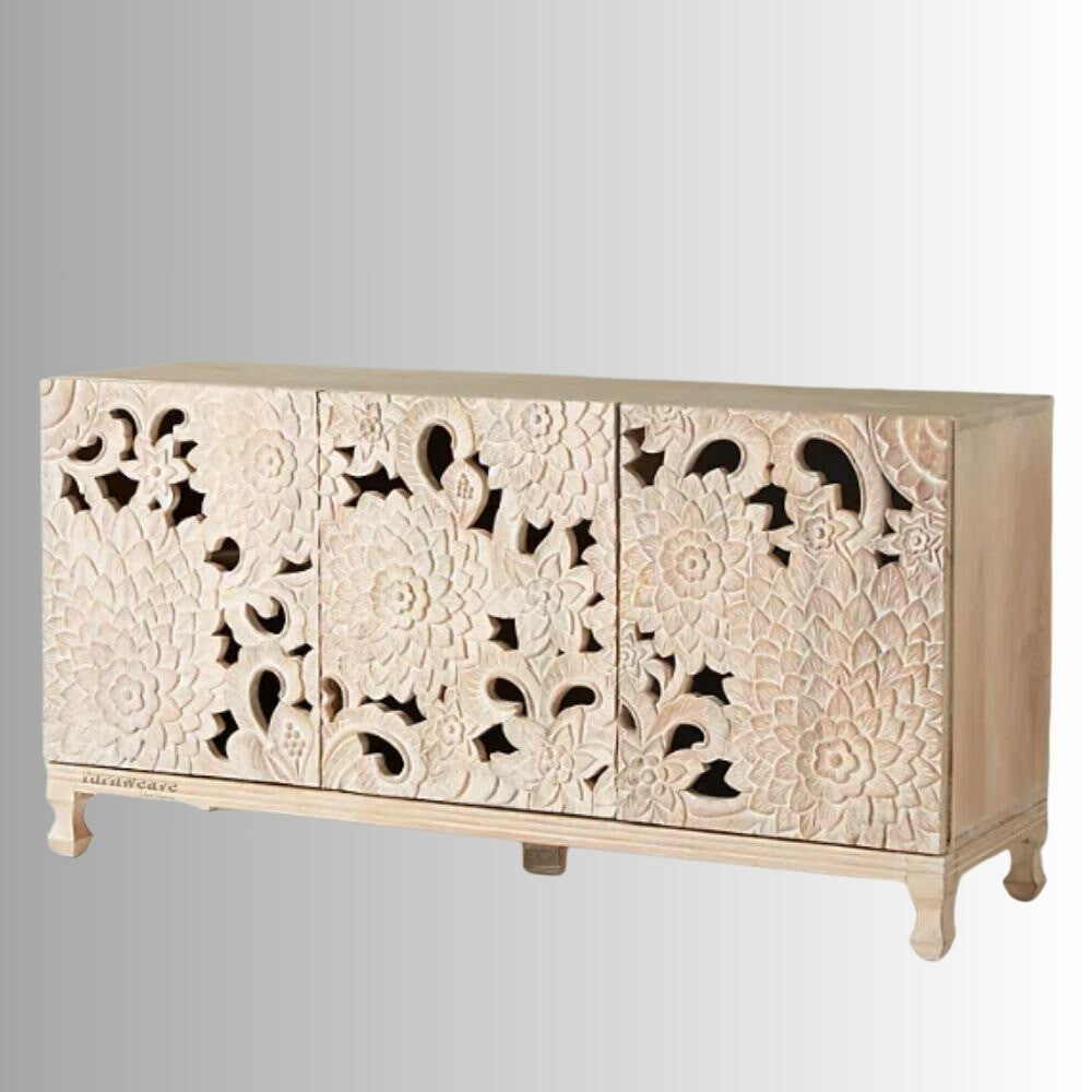 Lotus Sideboard Cabinet for Storage (Natural White Combination)