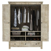 Temo Wooden Antique Finish Wardrobe (White Distress)