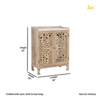 Suyas Wooden Carved Bar Cabinet with Marble Top (Natural)