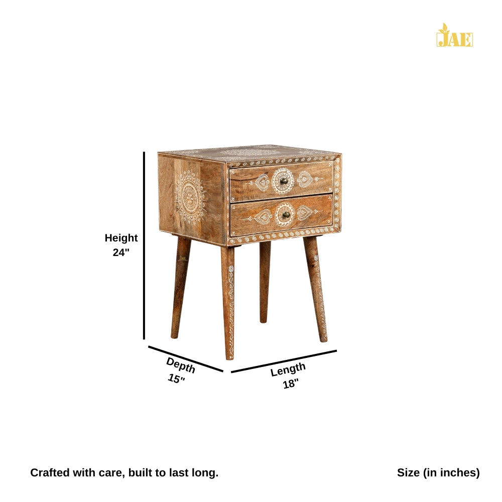 Apvan Wooden Handpainted Side Table (Natural)