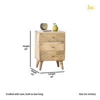 Hesi Wooden Carved Bedside Side Table (Natural)