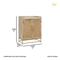 Cana Wooden Rattan Bar Cabinet with Marble Top (Natural)