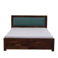 Cetia Solid Wood Bed (Green Upholstery) | Buy Wooden Upholstered Bed Online in India | Solid Wood Double Beds Online in India | Wooden Bedroom Furniture | Solid Wood Furniture | Furnweave