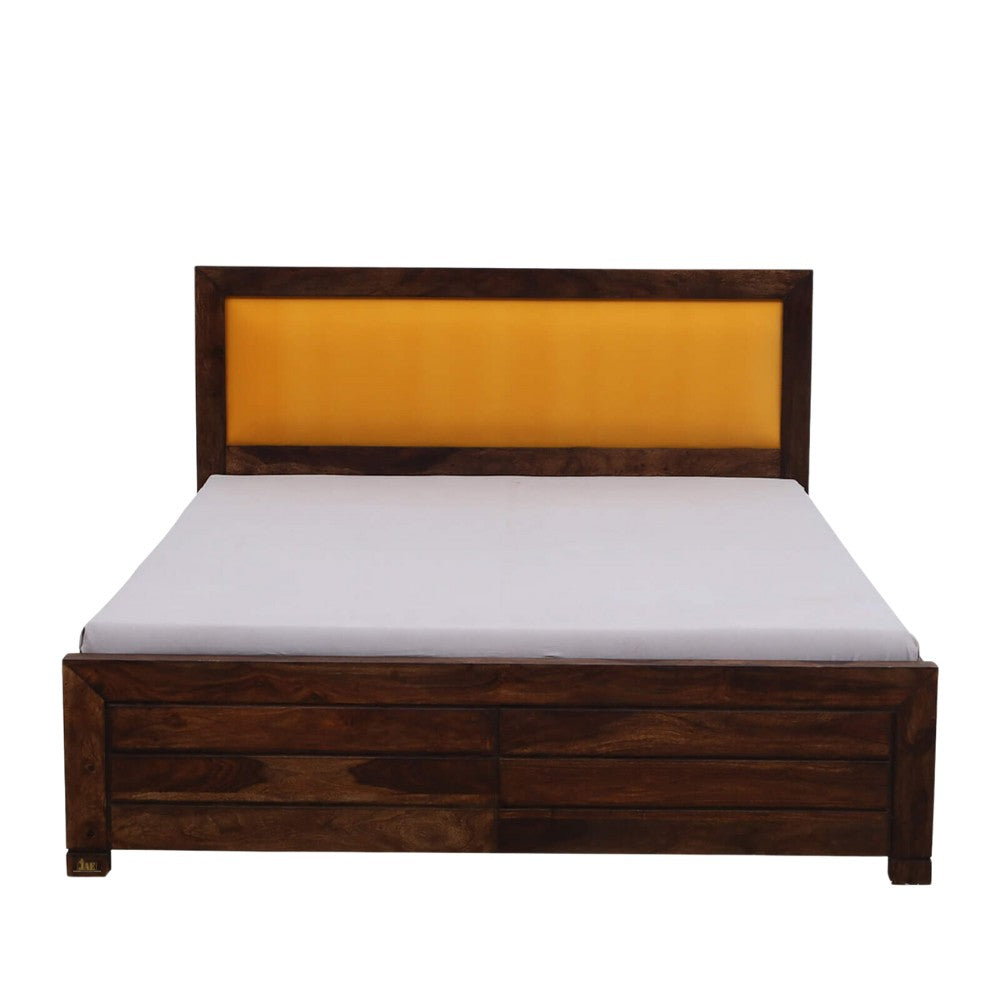 Cetia Solid Wood Bed (Orange Upholstery) | Buy Wooden Upholstered Bed Online in India | Buy Wooden Double Beds Online | Solid Wood Furniture | Furnweave