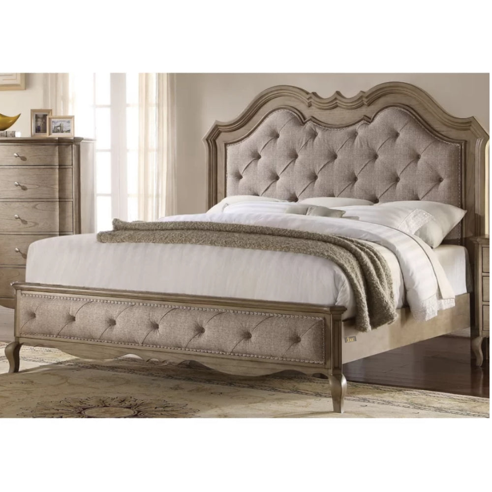 Evolv Wooden Upholstered Solid Wood Bed (Light Brown) | Solid Wood Double Bed | Buy Double Bed Online in India | Buy Solid Wood Furniture Online in India | Furnweave