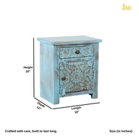 Jarit Wooden Carved Bedside (Blue Distress)