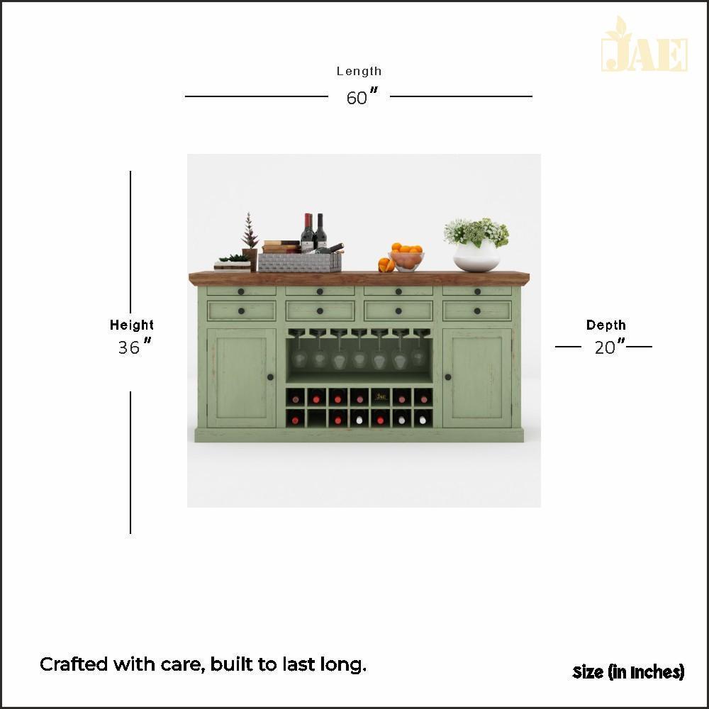 Wiphe Wooden Drink Cabinet Bar Counter (Light Green Distress)