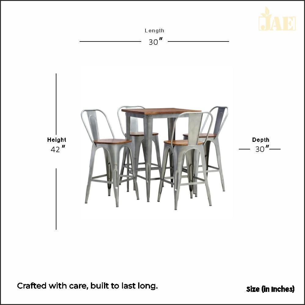 Avea Metal Bar Chair and Table Set (Grey Finish)