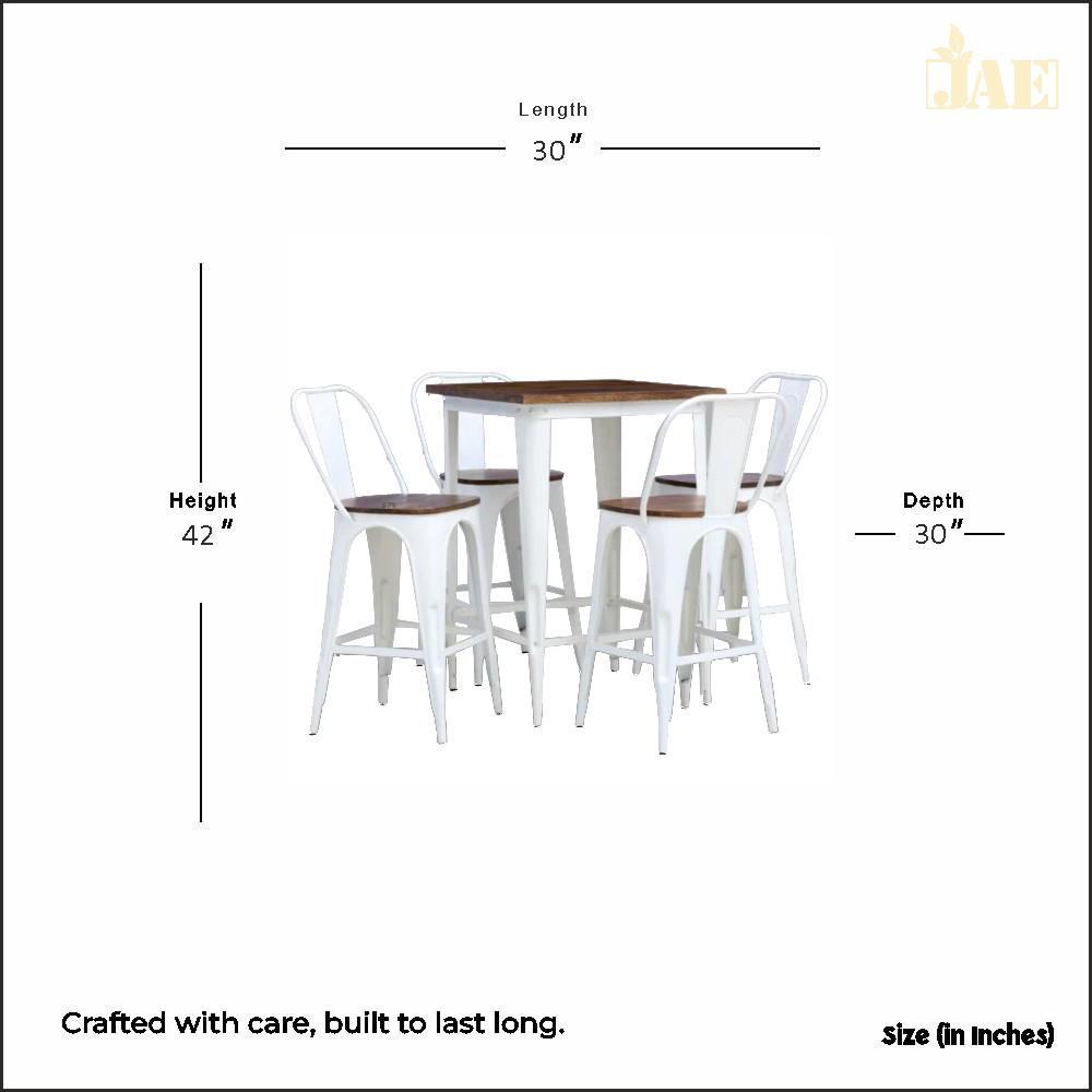 Avea Metal Bar Chair and Table Set (White Finish)