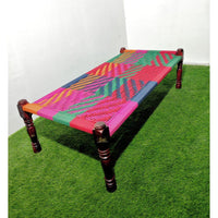 Rajasthani Wooden Khatiya Charpoy (Colorful) | charpai khatiya for outdoor space | Furnweave