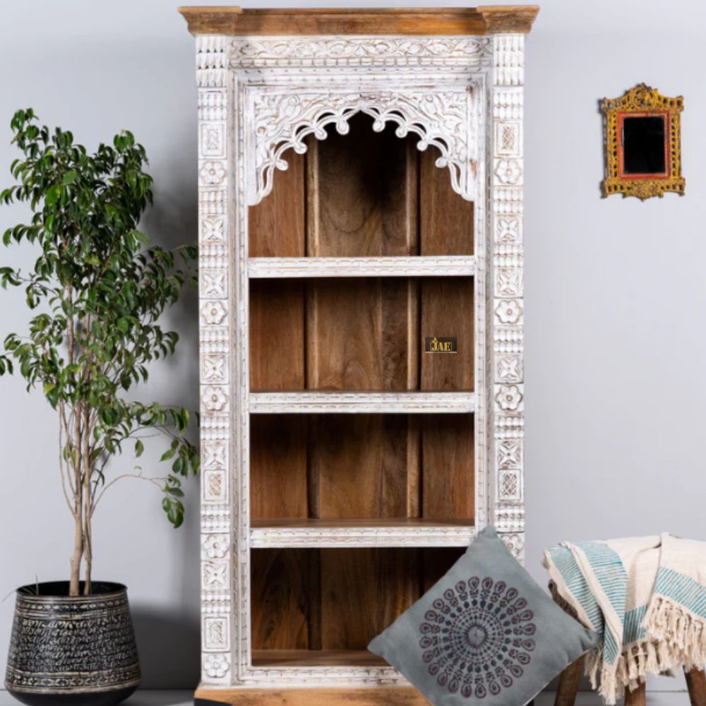 Prima Wooden Carved Book Shelf | best solid wood bookshelf in India | Furnweave