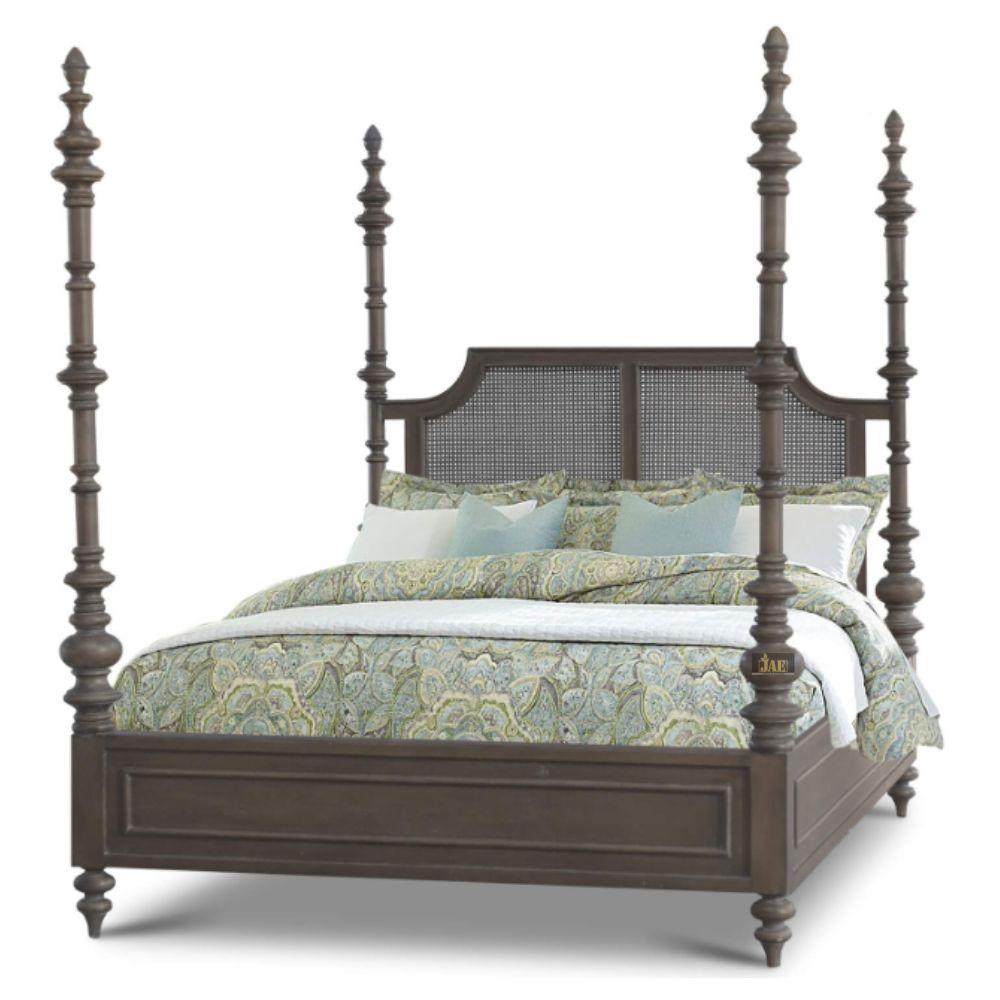 Utsav Rattan Poster Traditional Bed (Brown) | luxurious poster bed for bedroom | Furnweave