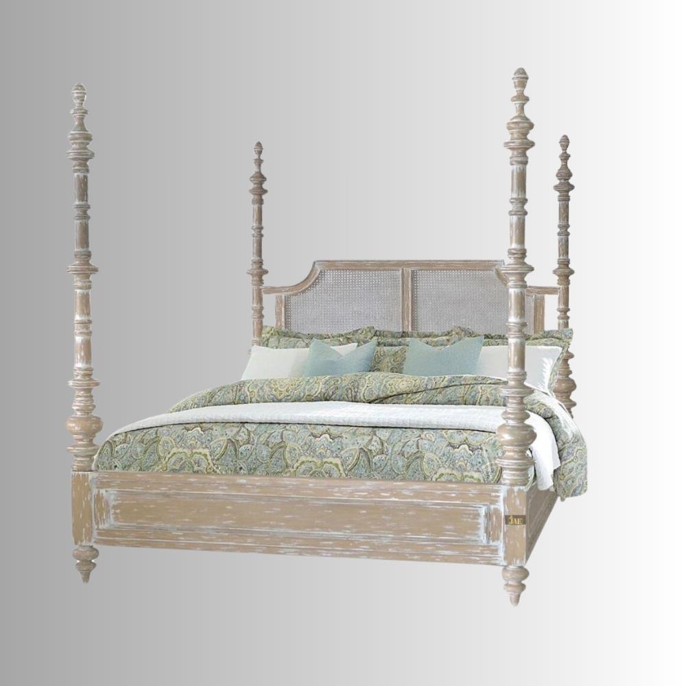 Utsav Rattan Poster Traditional Bed (Brown Distress) | buy poster beds in India | Furnweave