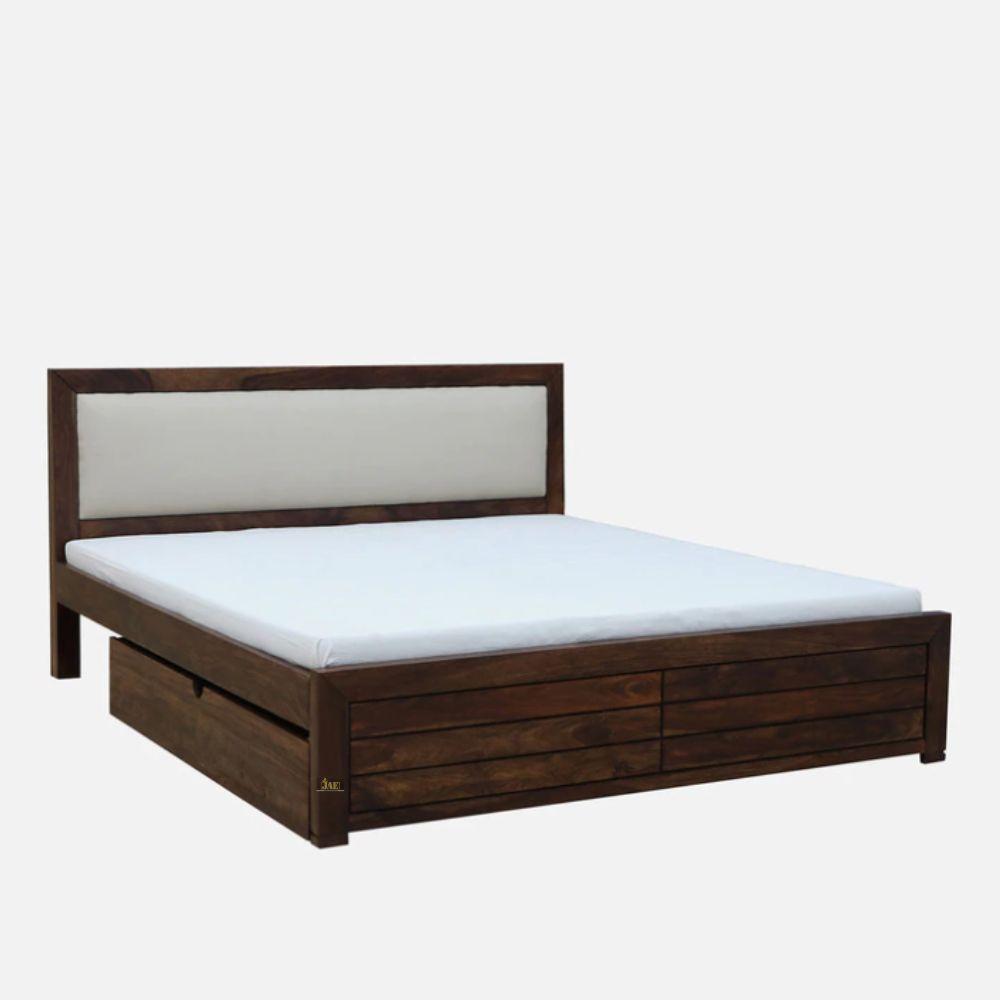 Calste Wooden Upholstered Bed With Drawers | buy wooden king size beds | Furnweave