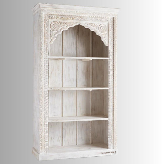 Betae Wooden Carved Book Shelf (White Distress)