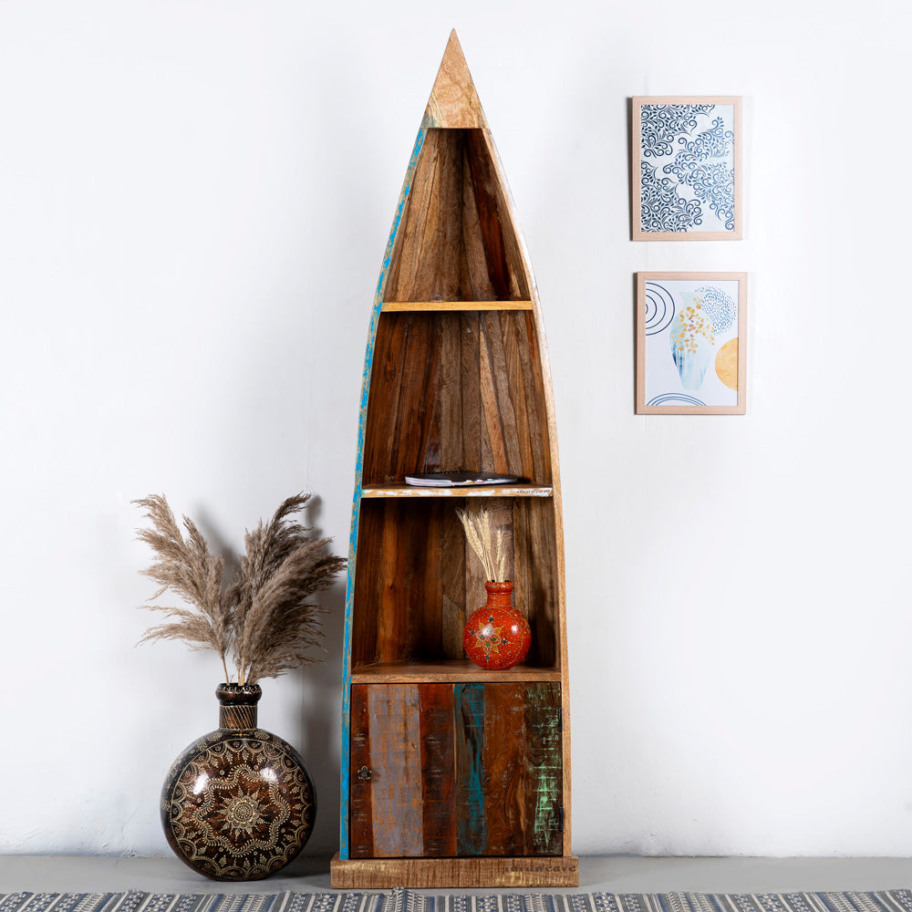 Boat Wooden Distress Book Shelf Online in India | solid wood bookshelf | Furnweave