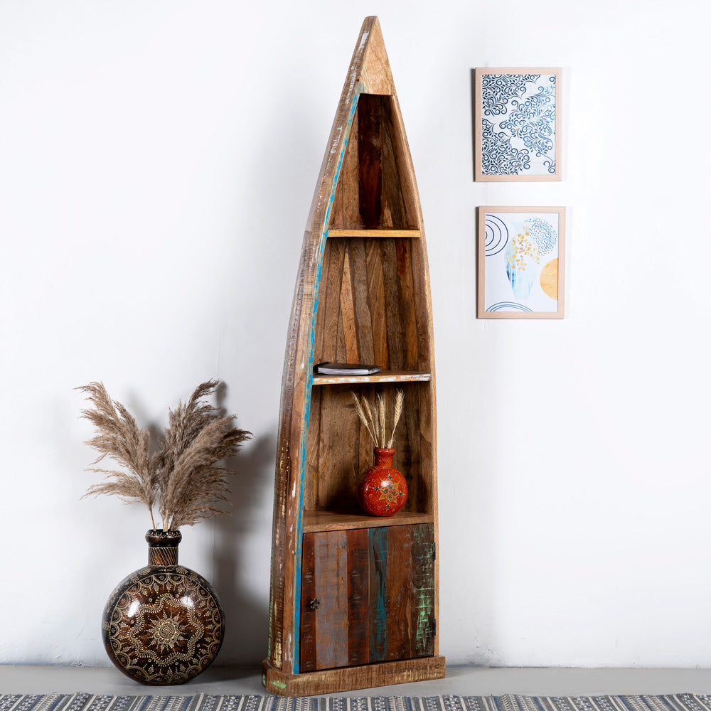 Boat Wooden Distress Book Shelf with Door (Rustic)