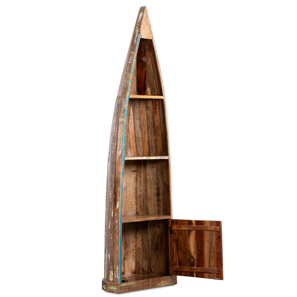 Boat Wooden Distress Book Shelf with Door (Rustic)