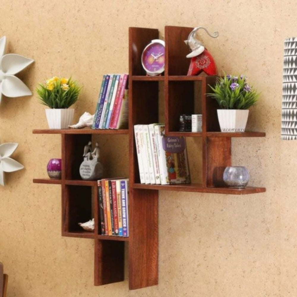 Prerak Wooden Wall Shelf Book Shelf (Honey)