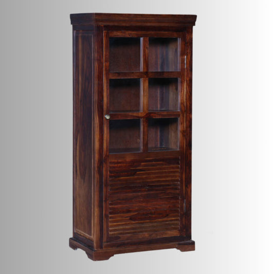 Wikt Wooden Storage Glass Cupboard (Brown)