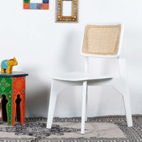 Tara Solid Wood Rattan Chair (White)