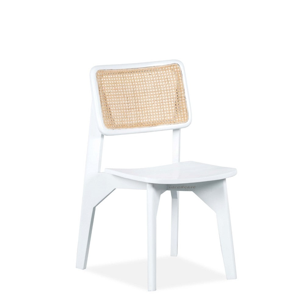 Tara Solid Wood Rattan Chair (White)