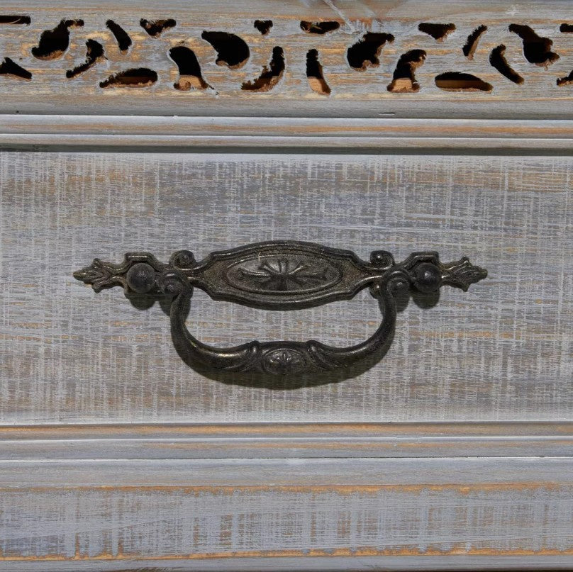 Jefea Wooden Carved Chest of Drawer (Grey Antique)