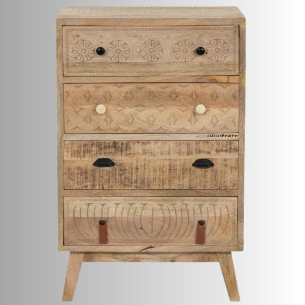 Gurea Wooden Carved Chest of Drawers (Natural)