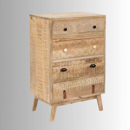 Gurea Wooden Carved Chest of Drawers (Natural)