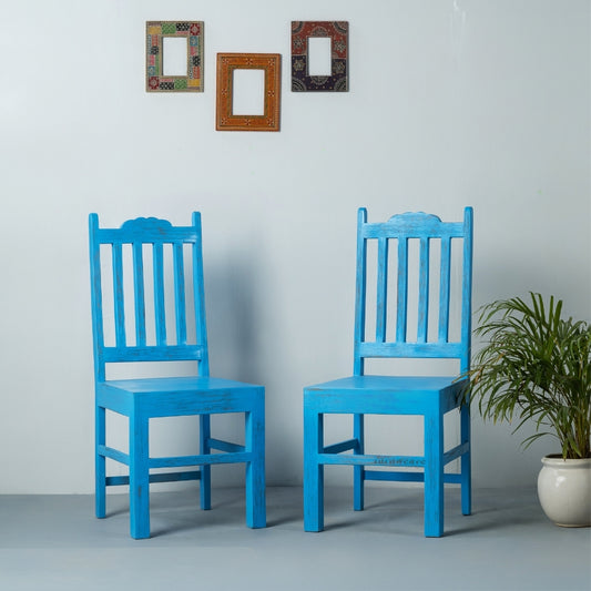 Keval Wooden Dining Chair (Blue Distress) | premium wooden dining chairs online in India | Furnweave