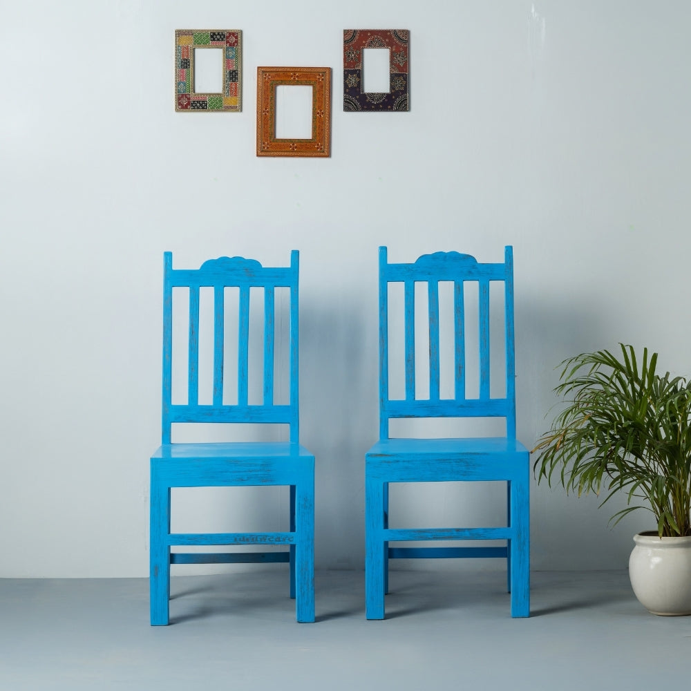 Keval Wooden Dining Chair (Blue Distress) Set of Two