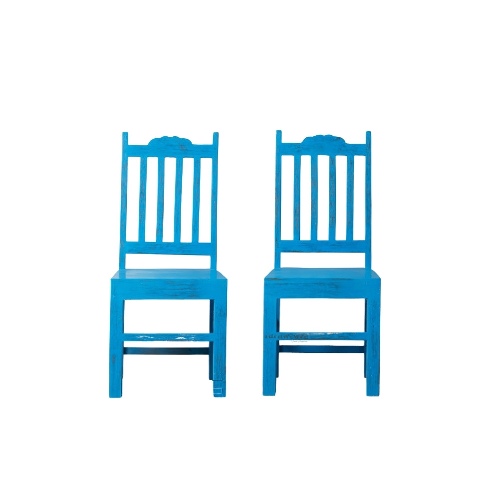 Keval Wooden Dining Chair (Blue Distress) Set of Two