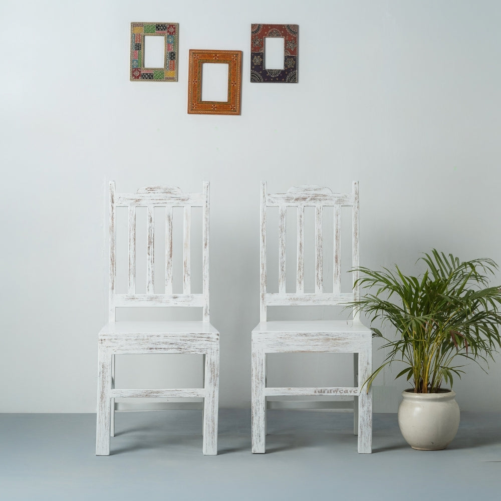 Keval Wooden Dining Chair (White Distress) Set of Two