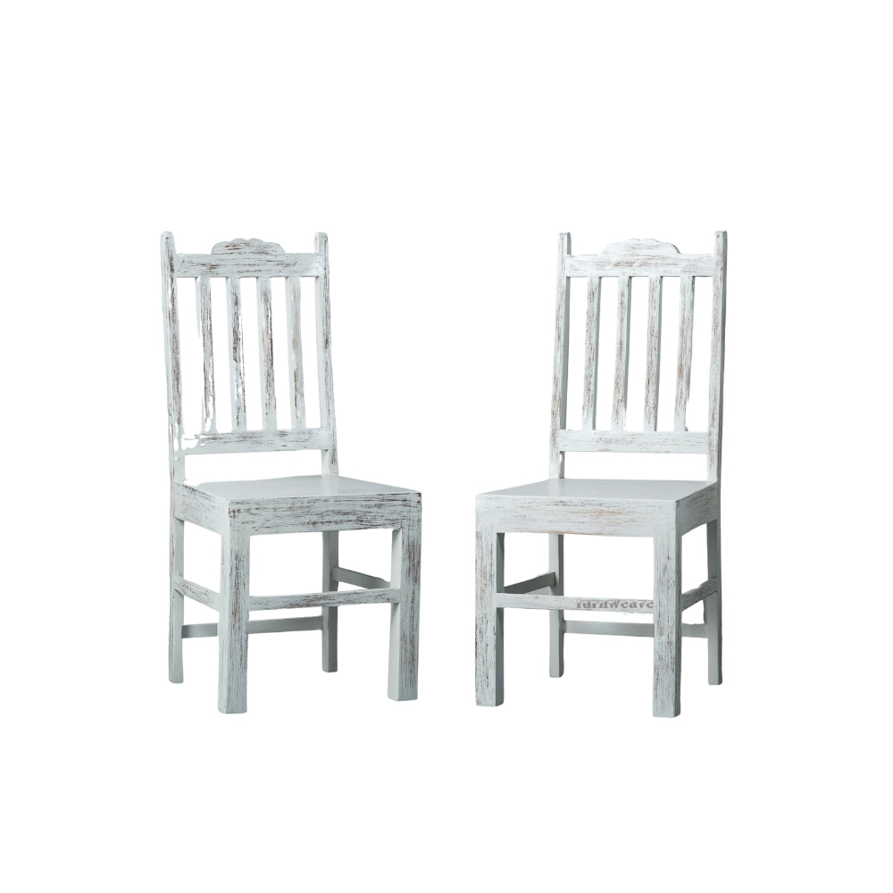 Keval Wooden Dining Chair (White Distress) Set of Two