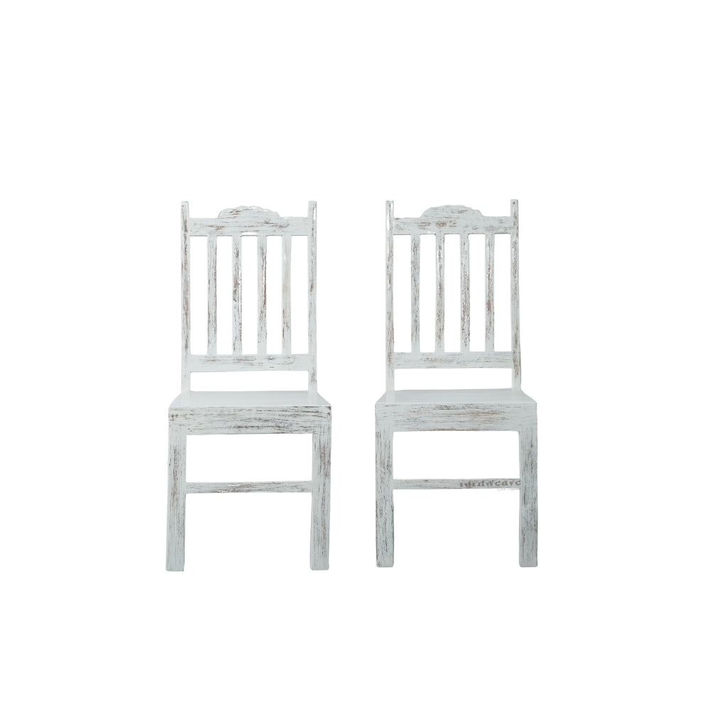 Keval Wooden Dining Chair (White Distress) Set of Two