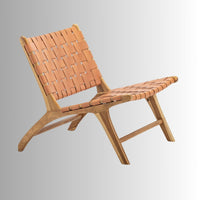 Tulipa Wooden Handwoven leather Chair (Natural)